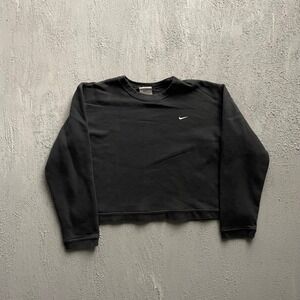 Vintage Nike Embroidered Swoosh Cropped Sweatshirt Womens Medium Black 90s Nike